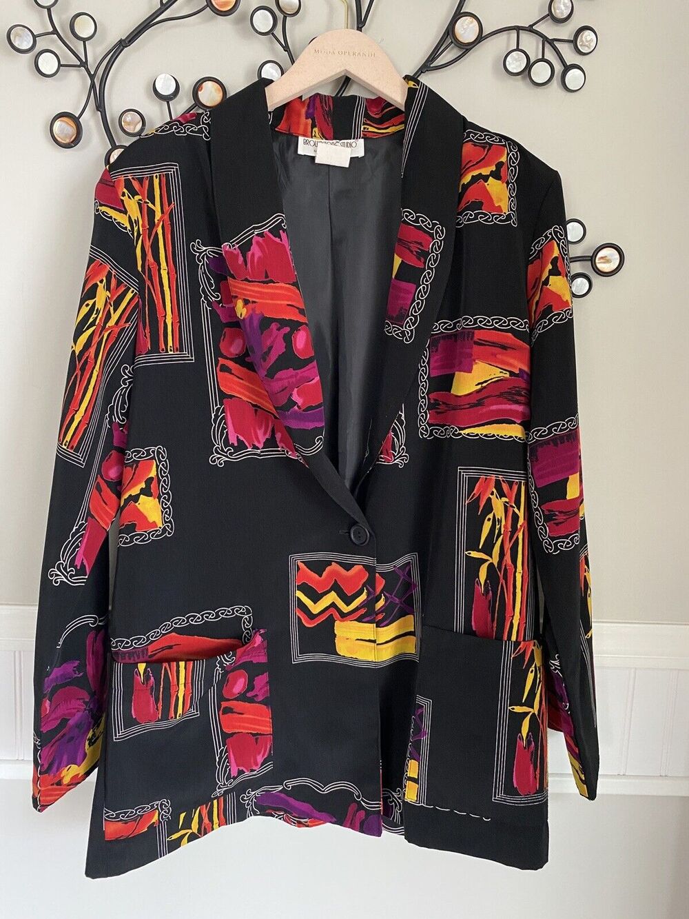 Vintage Brownstone Studio Blazer Jacket Multicolor Abstract Pattern 80s Large